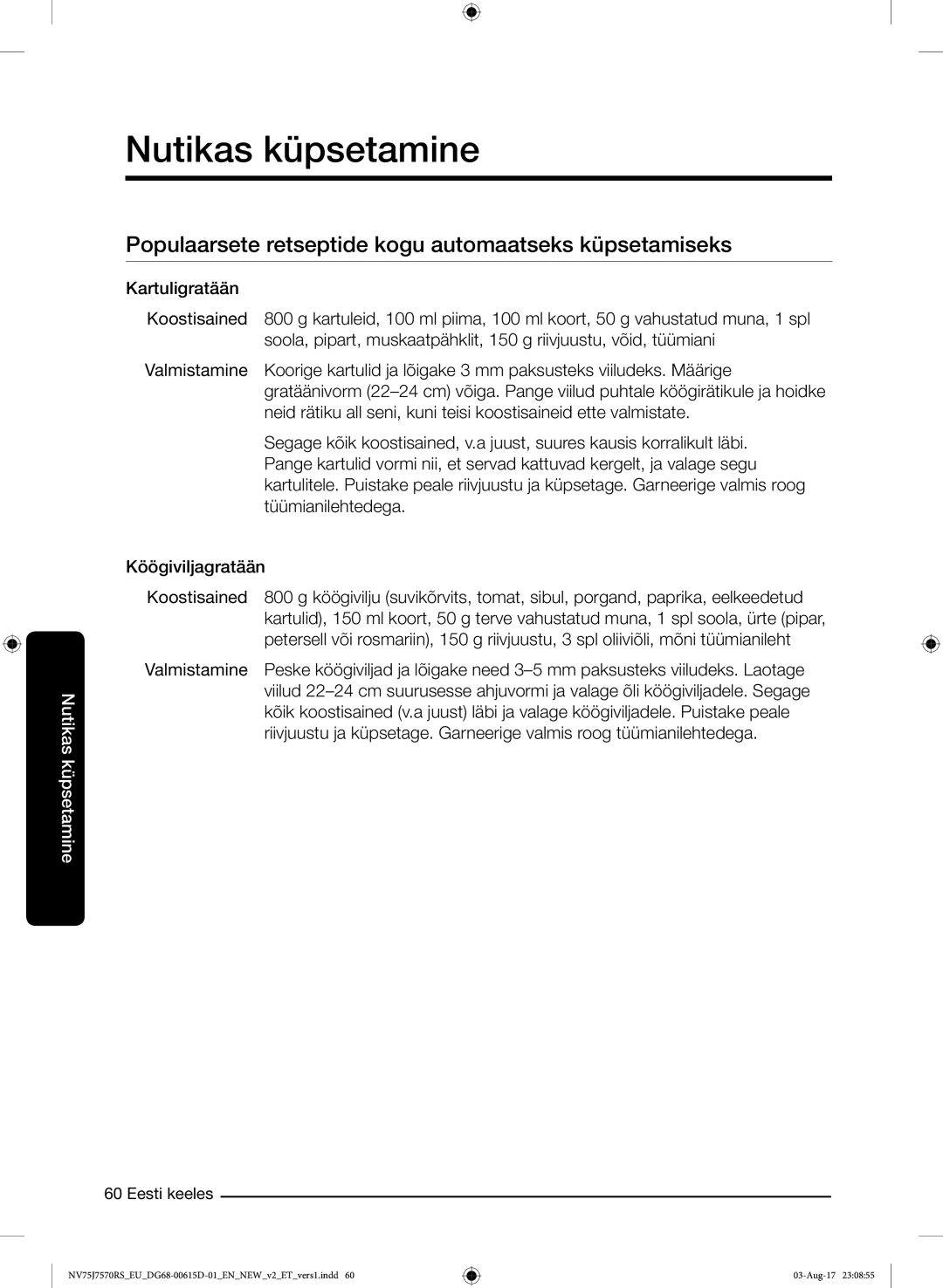 Samsung NV75J7570RS/EO manual Populaarsete retseptide kogu automaatseks küpsetamiseks 