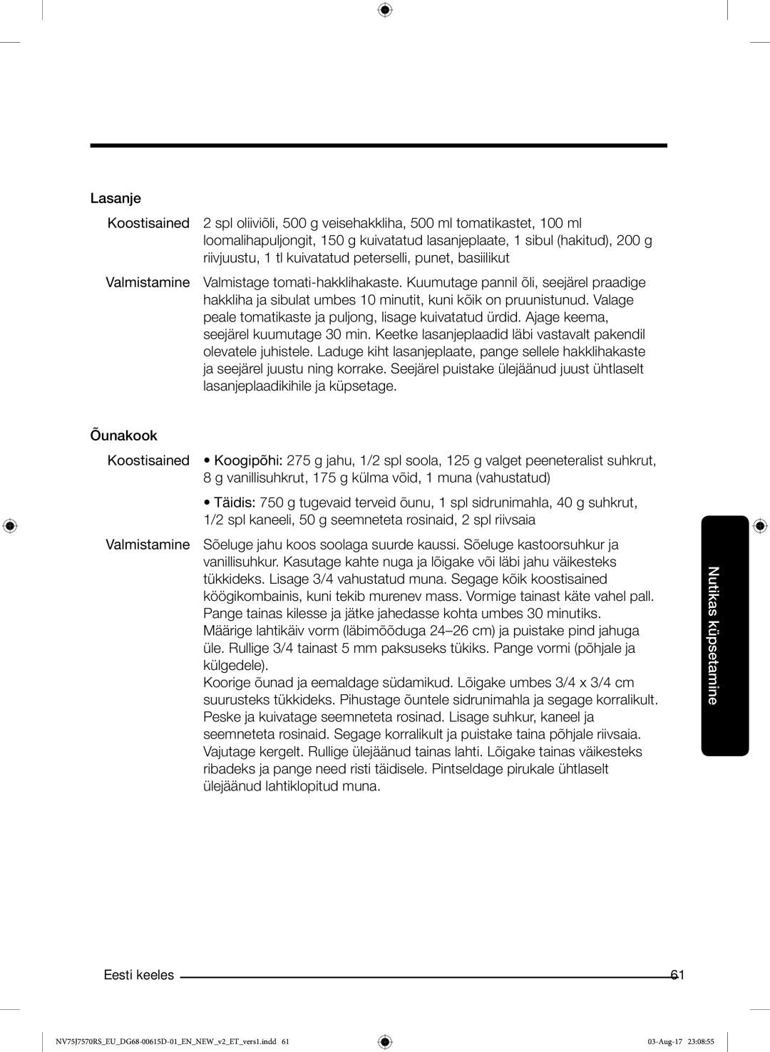 Samsung NV75J7570RS/EO manual Nutikas küpsetamine 