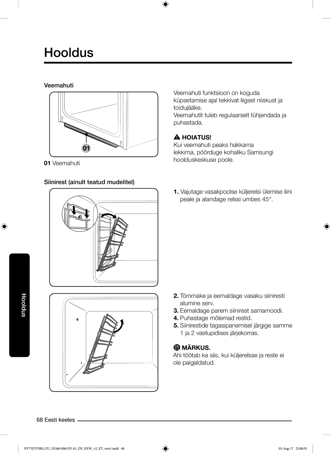 Samsung NV75J7570RS/EO manual Veemahuti Siinirest ainult teatud mudelitel 