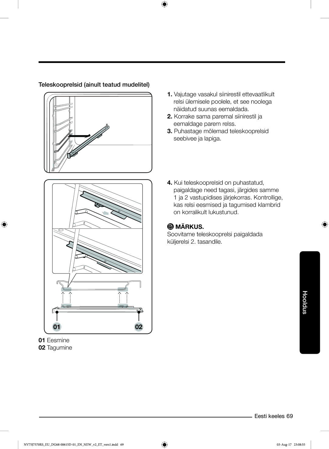 Samsung NV75J7570RS/EO manual Teleskooprelsid ainult teatud mudelitel 