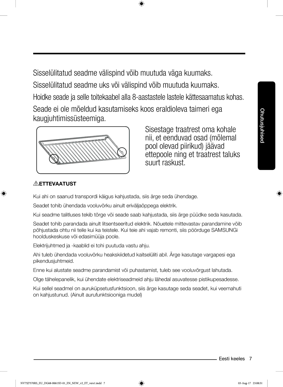 Samsung NV75J7570RS/EO manual Ettevaatust 