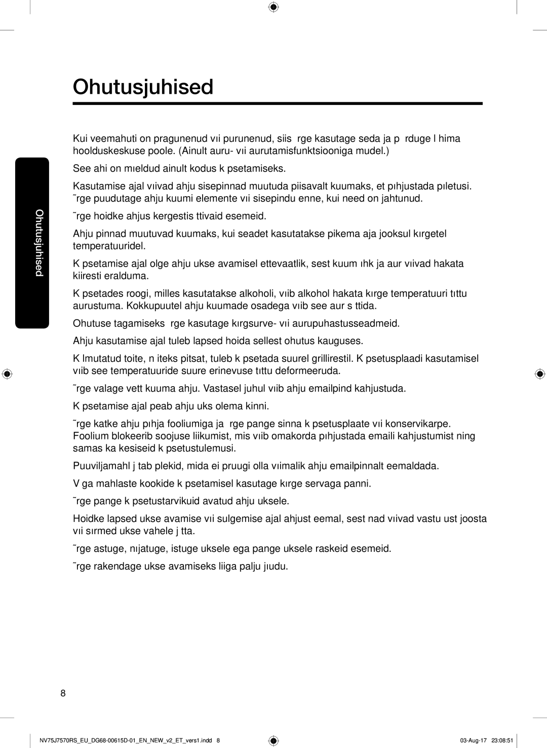 Samsung NV75J7570RS/EO manual Ohutusjuhised 