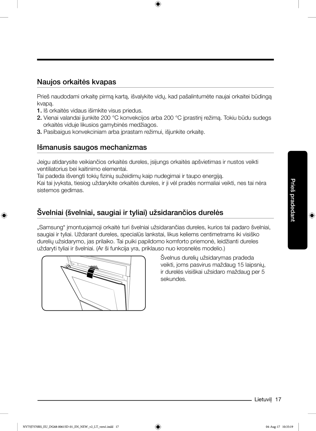 Samsung NV75J7570RS/EO manual Naujos orkaitės kvapas, Išmanusis saugos mechanizmas 