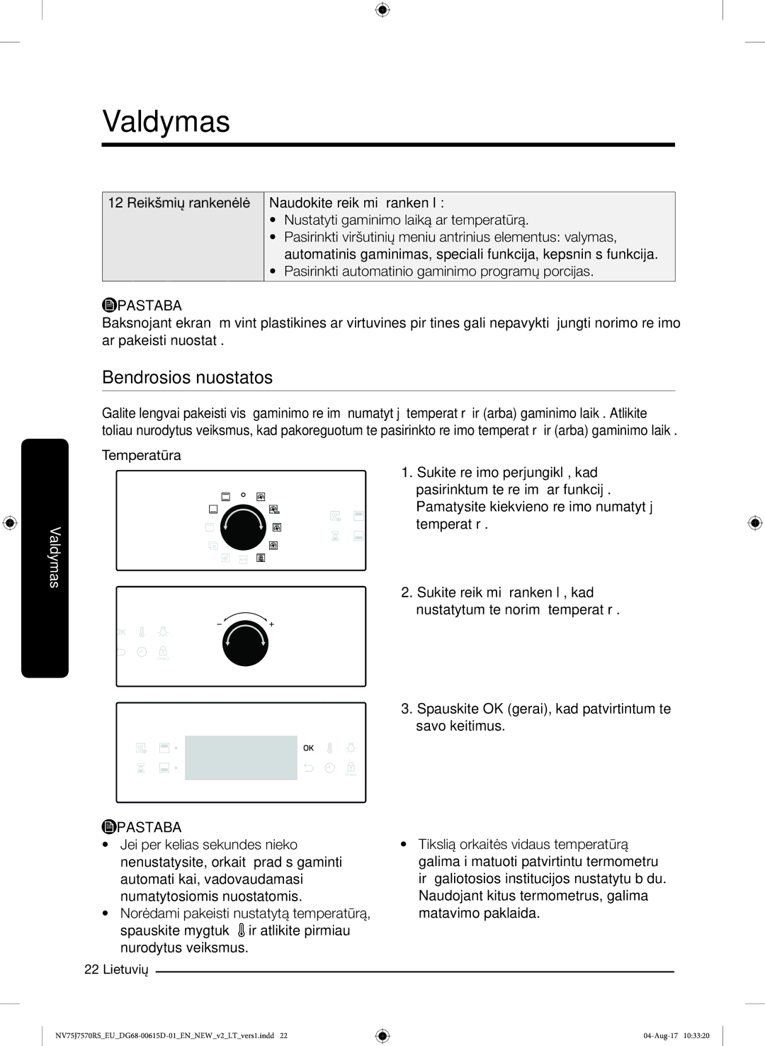 Samsung NV75J7570RS/EO manual Bendrosios nuostatos 