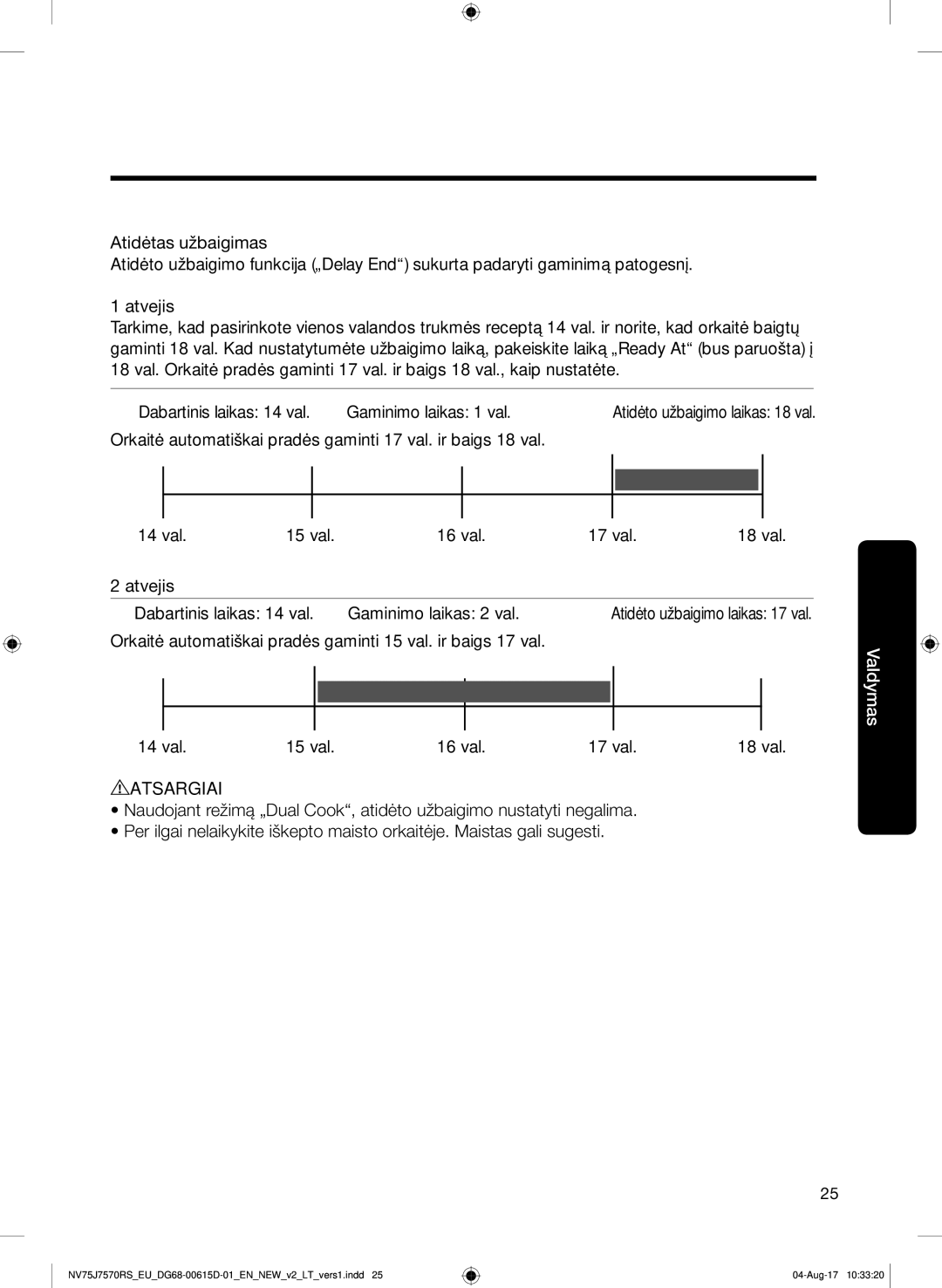 Samsung NV75J7570RS/EO manual Orkaitė automatiškai pradės gaminti 15 val. ir baigs 17 val 