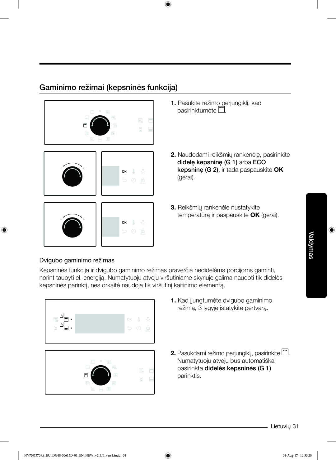 Samsung NV75J7570RS/EO manual Gaminimo režimai kepsninės funkcija 