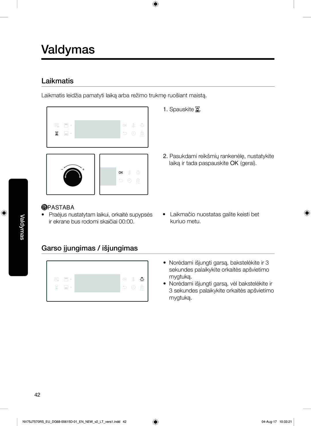 Samsung NV75J7570RS/EO manual Laikmatis, Garso įjungimas / išjungimas 