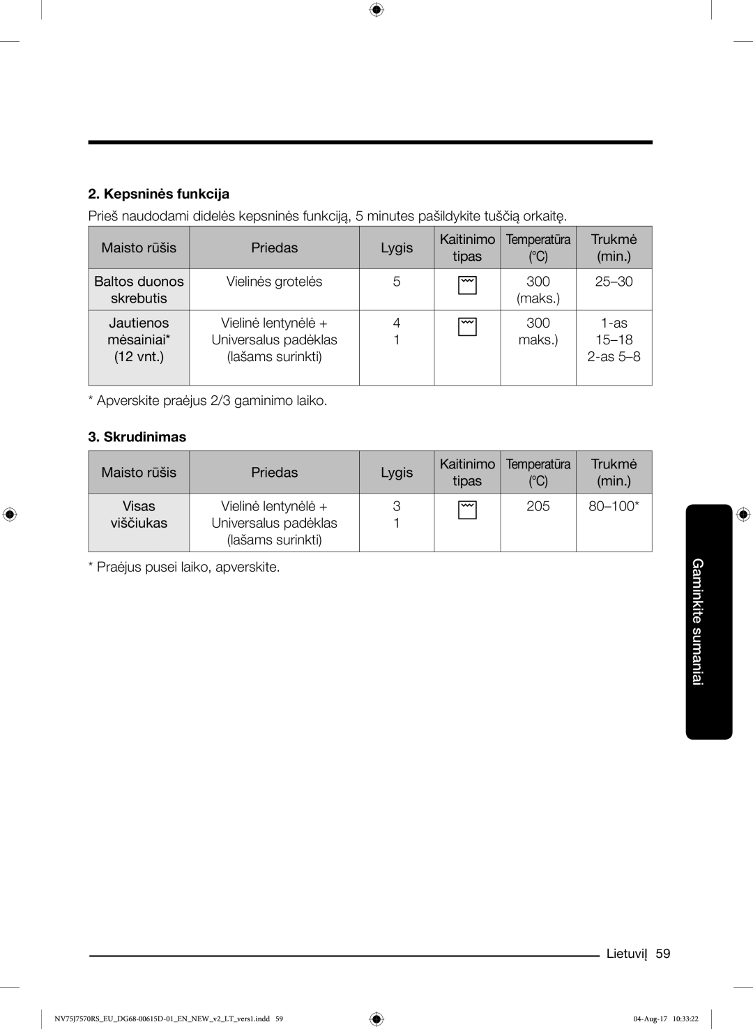 Samsung NV75J7570RS/EO manual Trukmė Tipas 