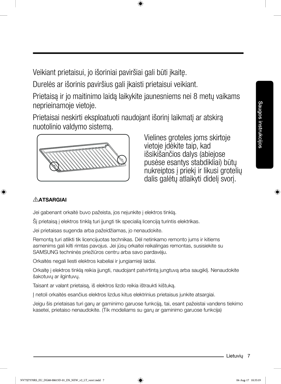 Samsung NV75J7570RS/EO manual Atsargiai 