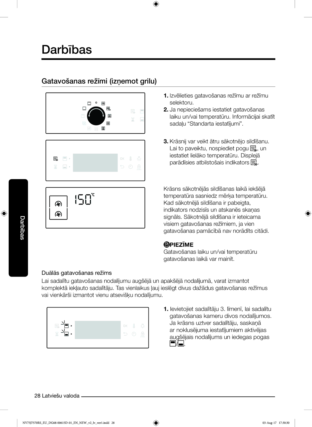 Samsung NV75J7570RS/EO manual Gatavošanas režīmi izņemot grilu 