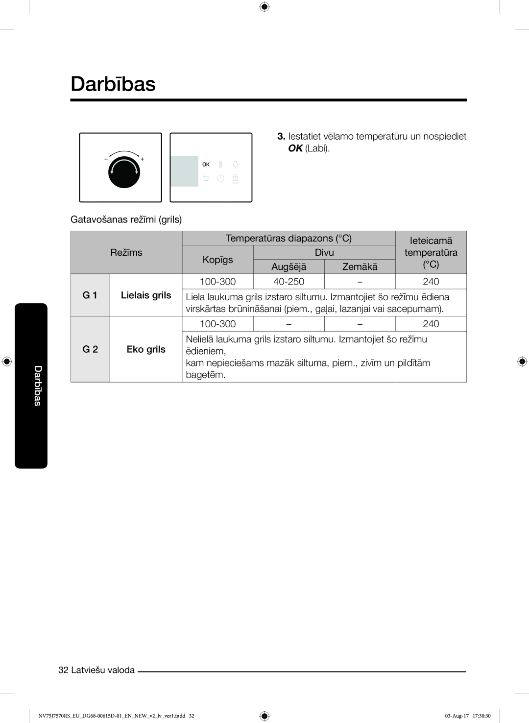 Samsung NV75J7570RS/EO manual Darbības 