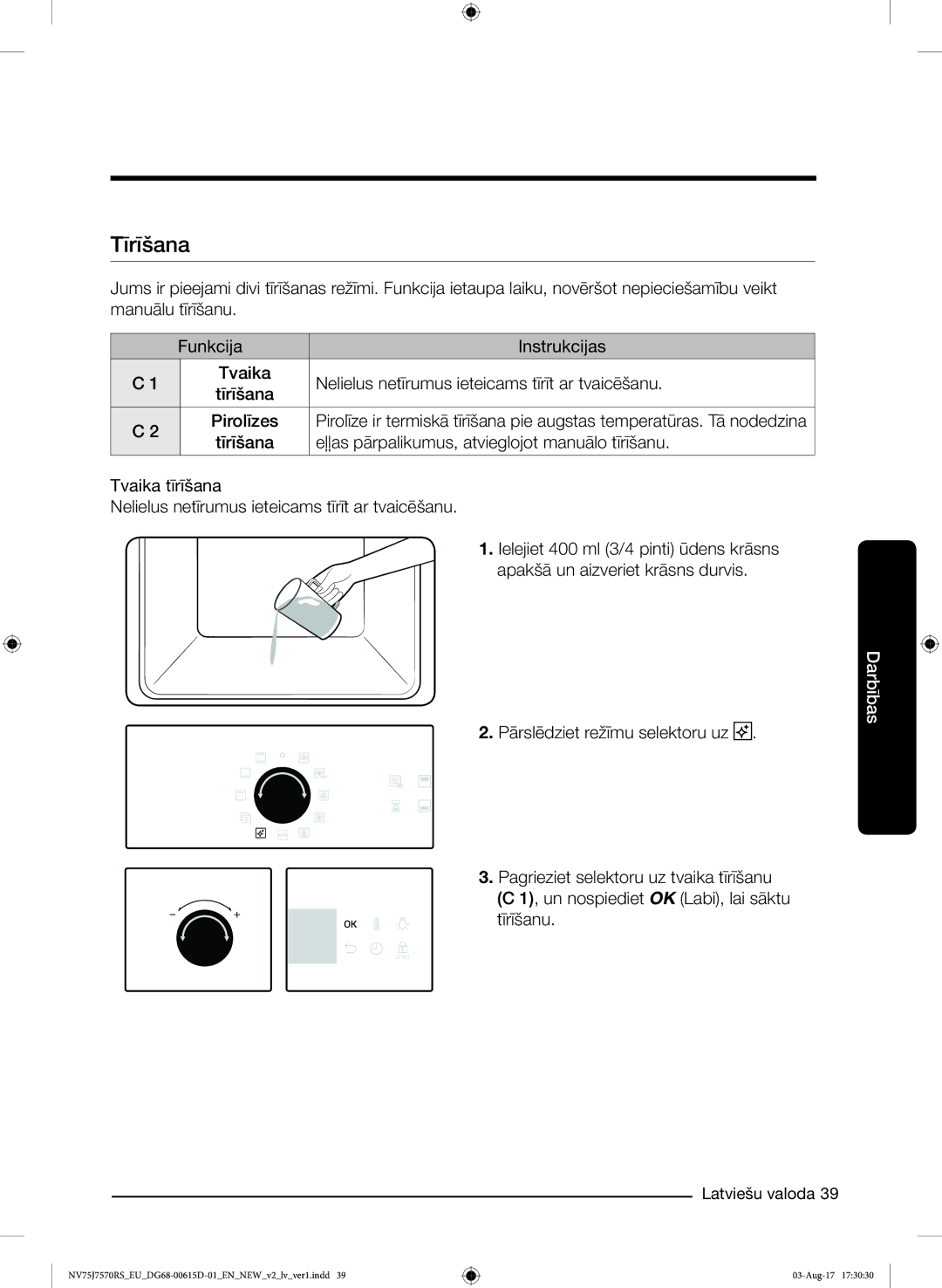 Samsung NV75J7570RS/EO manual Tīrīšana 