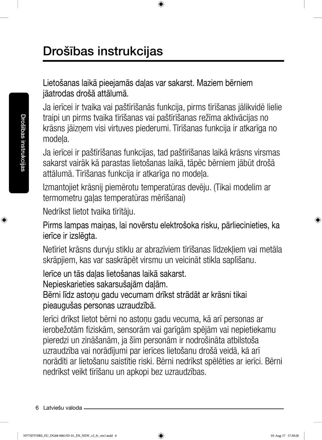 Samsung NV75J7570RS/EO manual Drošības instrukcijas 