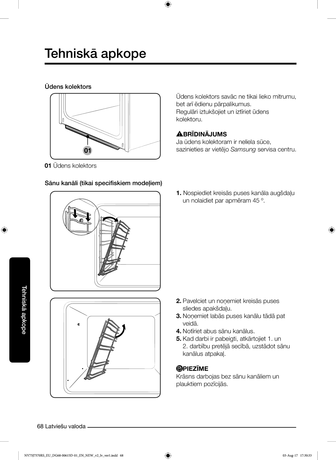 Samsung NV75J7570RS/EO manual Krāsns darbojas bez sānu kanāliem un plauktiem pozīcijās 