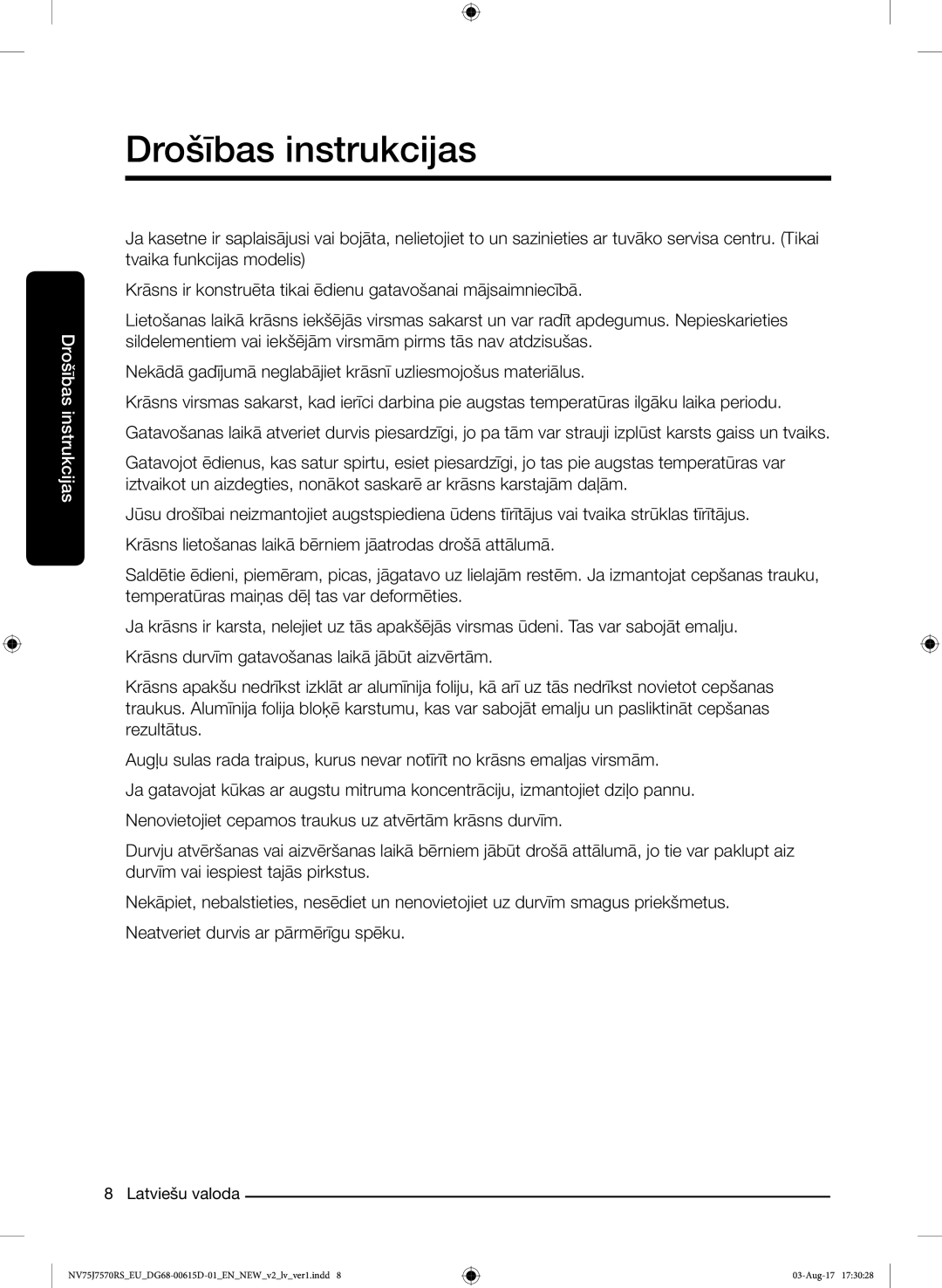 Samsung NV75J7570RS/EO manual Drošības instrukcijas 