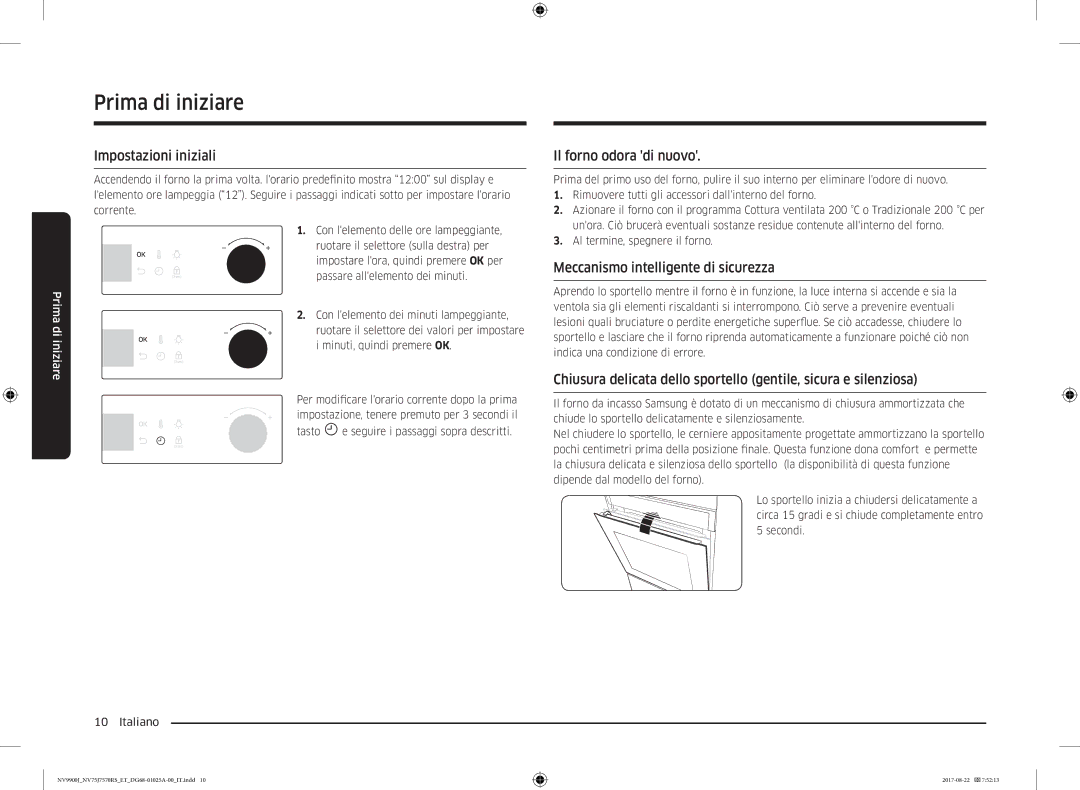 Samsung NV75J7570RS/ET manual Prima di iniziare, Impostazioni iniziali, Il forno odora di nuovo 