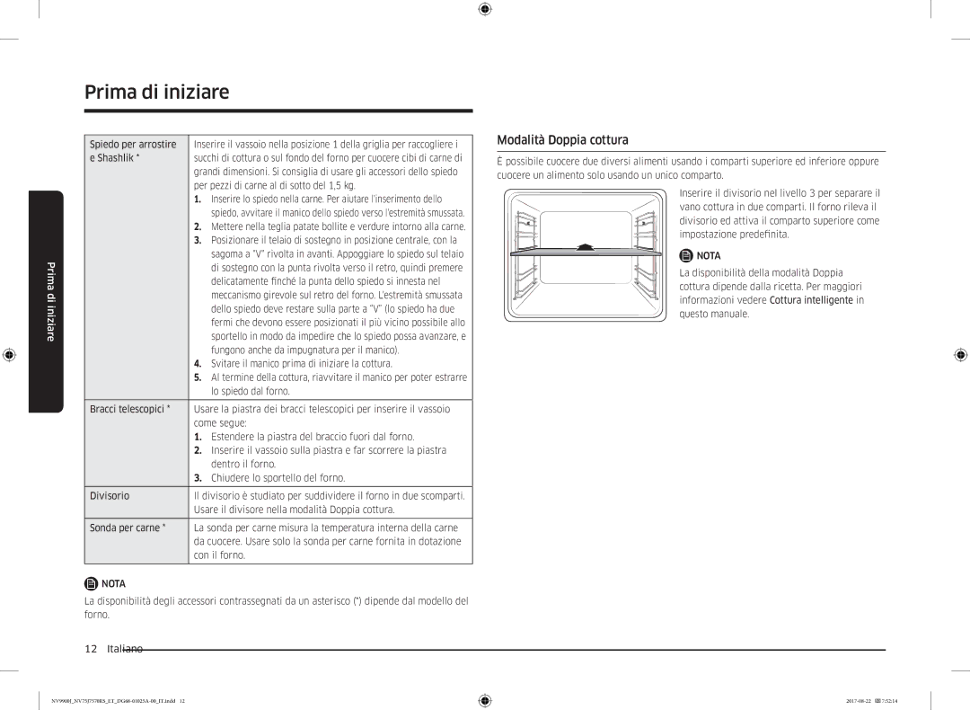 Samsung NV75J7570RS/ET manual Modalità Doppia cottura, Delicatamente finché la punta dello spiedo si innesta nel 