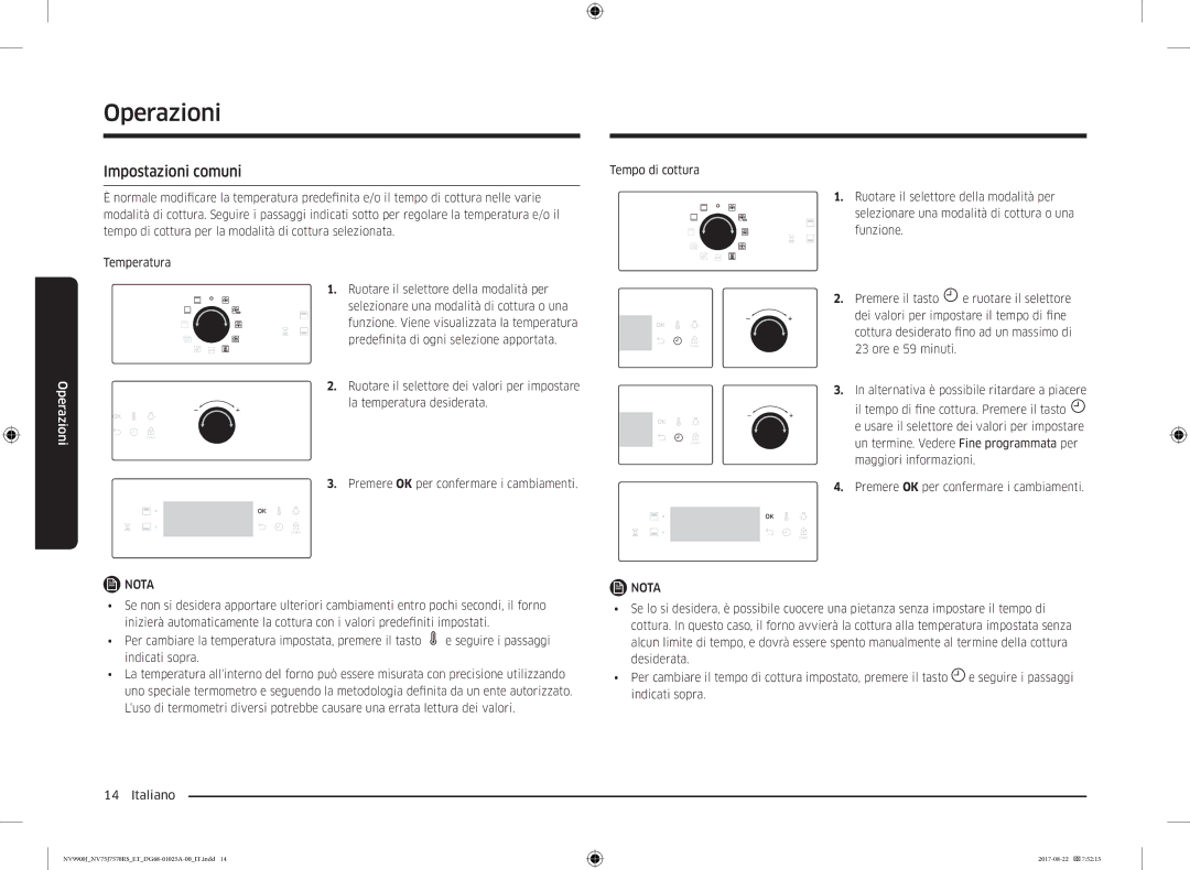 Samsung NV75J7570RS/ET manual Impostazioni comuni 