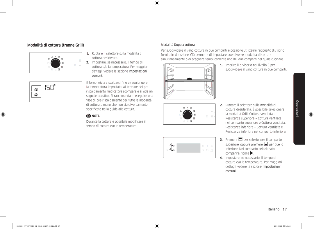 Samsung NV75J7570RS/ET manual Modalità di cottura tranne Grill 