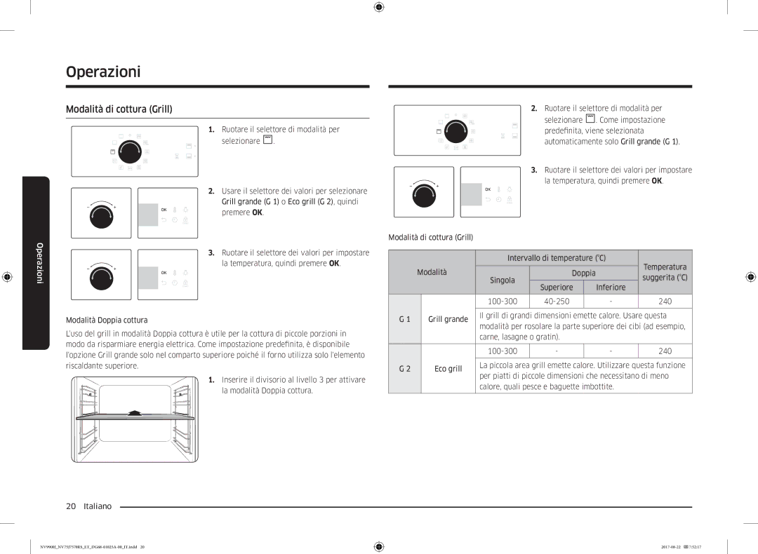 Samsung NV75J7570RS/ET manual Modalità di cottura Grill 