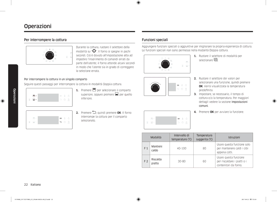 Samsung NV75J7570RS/ET manual Per interrompere la cottura, Funzioni speciali 