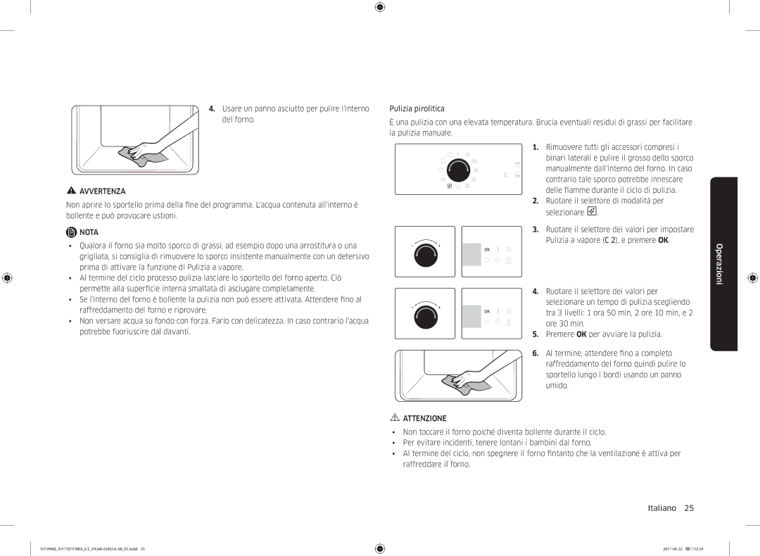 Samsung NV75J7570RS/ET manual Usare un panno asciutto per pulire linterno del forno 