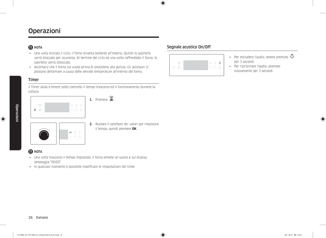 Samsung NV75J7570RS/ET manual Segnale acustico On/Off, Timer 