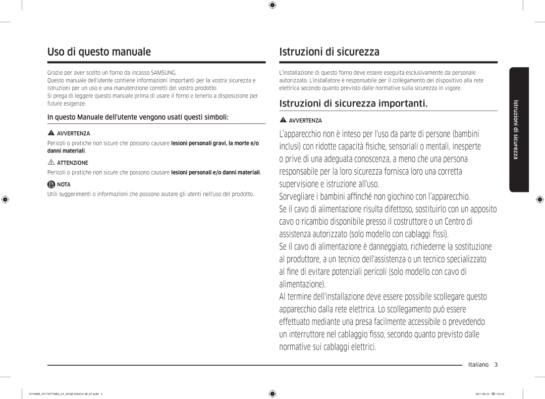 Samsung NV75J7570RS/ET Uso di questo manuale, Istruzioni di sicurezza 