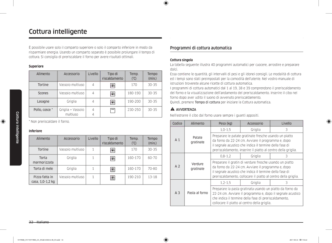 Samsung NV75J7570RS/ET manual Superiore, Inferiore, Cottura singola 