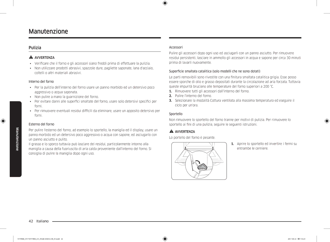 Samsung NV75J7570RS/ET manual Manutenzione, Pulizia 