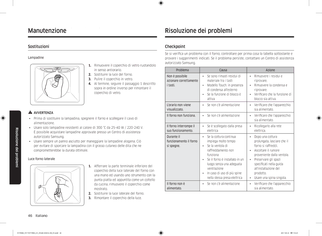 Samsung NV75J7570RS/ET manual Sostituzioni, Checkpoint 