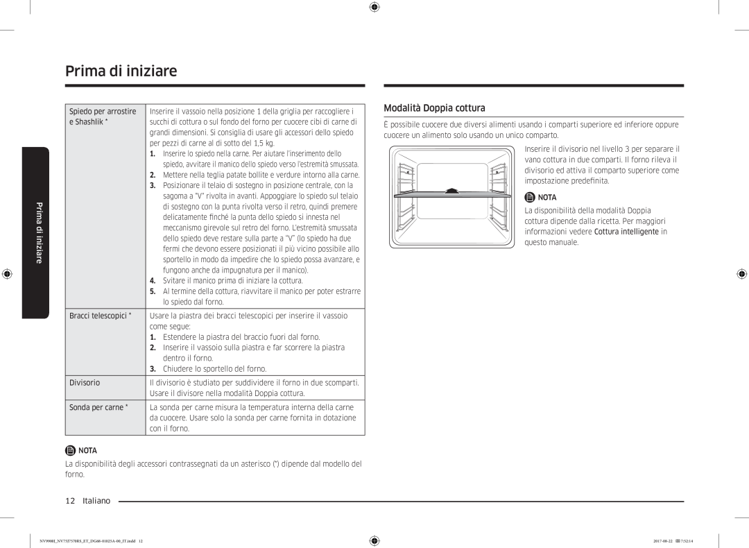 Samsung NV75J7570RS/ET manual Prima di iniziare, Modalità Doppia cottura 