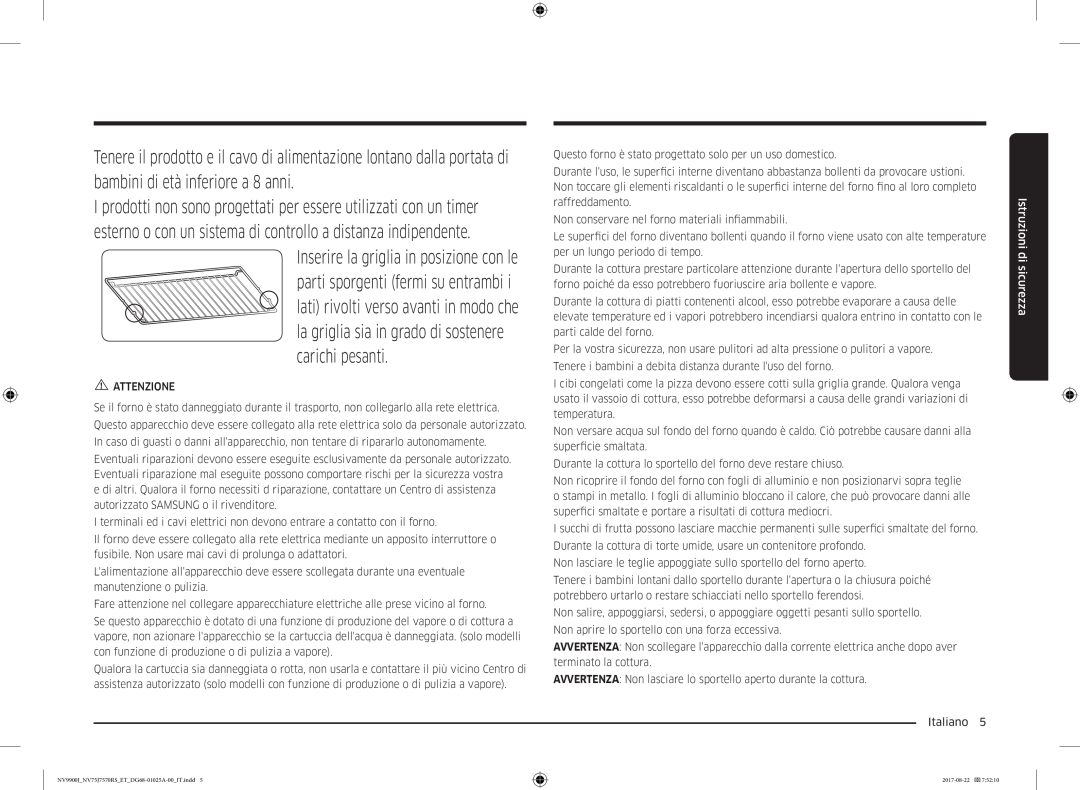 Samsung NV75J7570RS/ET manual la griglia sia in grado di sostenere carichi pesanti 
