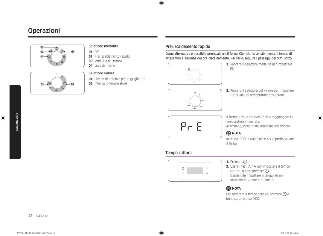 Samsung NV75K3340RB/ET, NV75K3340RS/ET manual Preriscaldamento rapido, Tempo cottura 