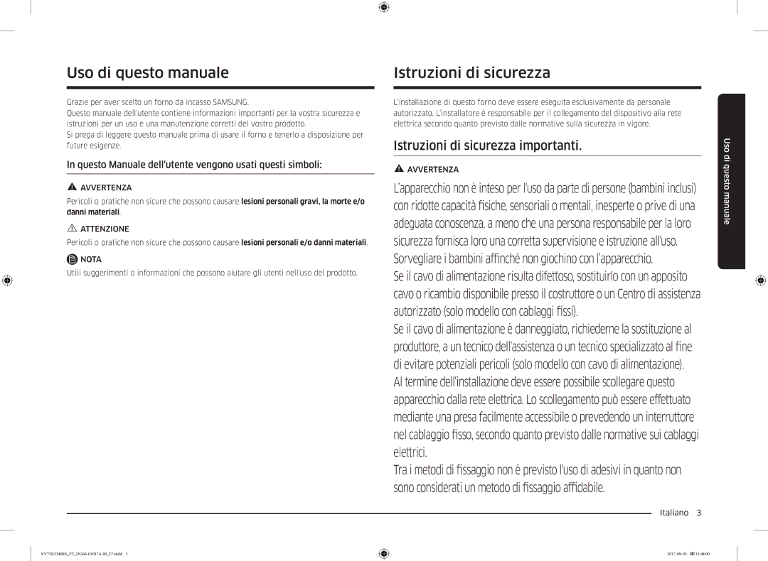 Samsung NV75K3340RS/ET, NV75K3340RB/ET Uso di questo manuale, Istruzioni di sicurezza 