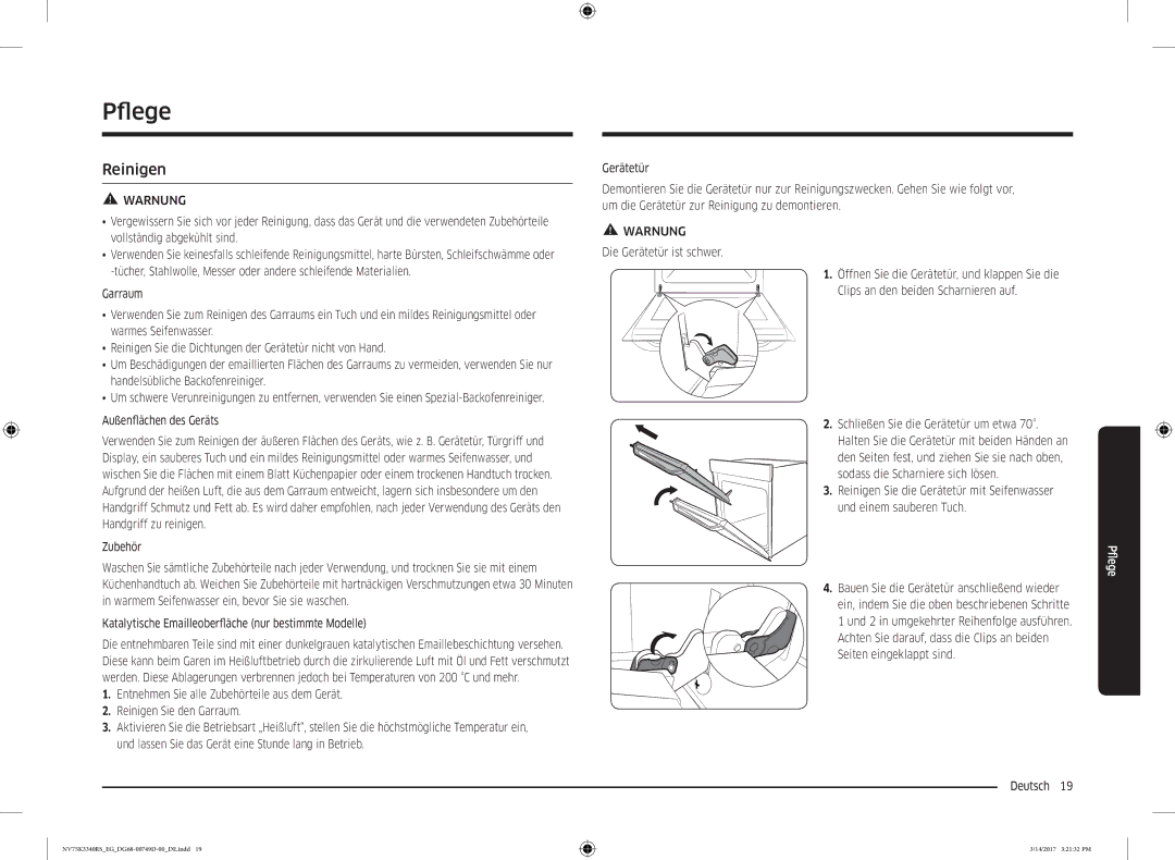 Samsung NV75K3340RS/EG manual Pfege, Reinigen, Katalytische Emailleoberfläche nur bestimmte Modelle 