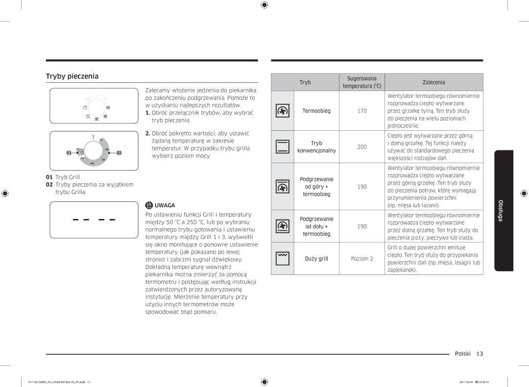 Samsung NV75K3340RS/EO manual Tryby pieczenia 