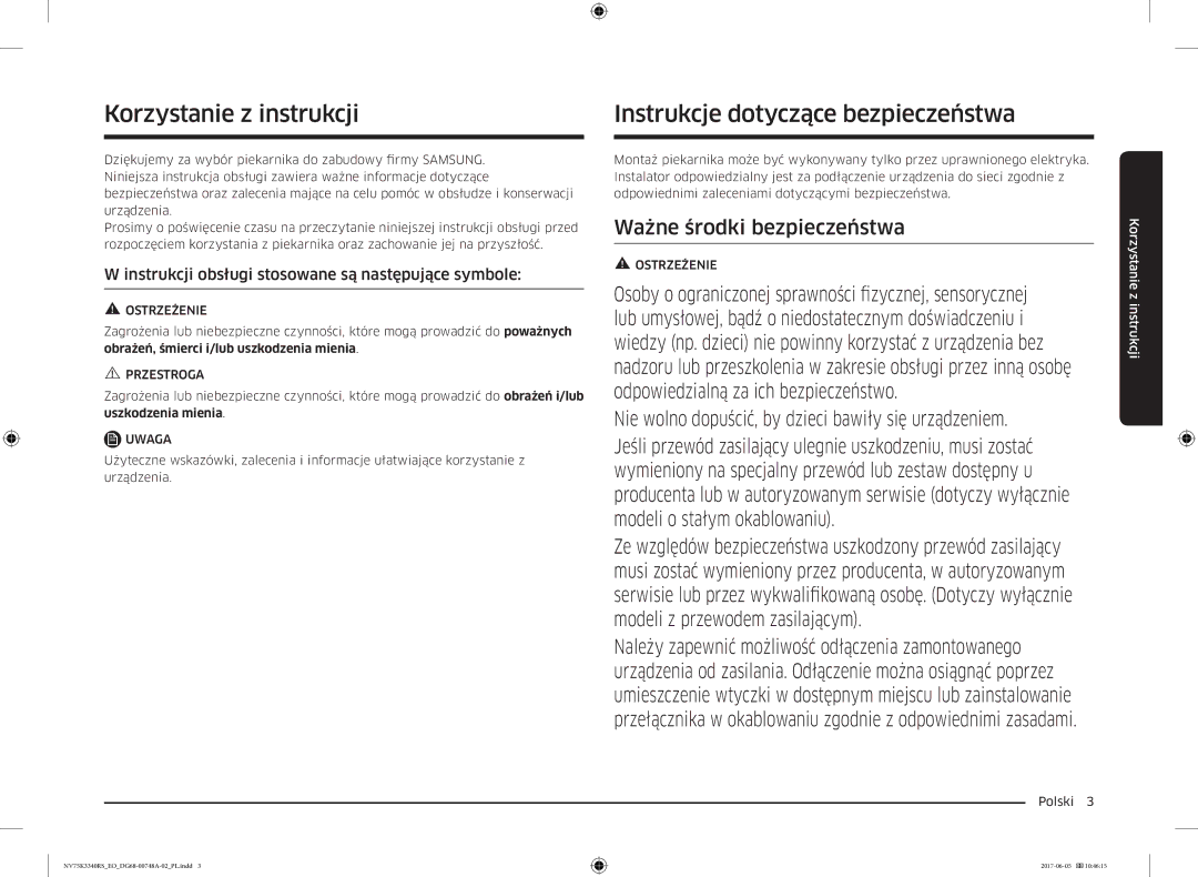 Samsung NV75K3340RS/EO manual Korzystanie z instrukcji, Instrukcje dotyczące bezpieczeństwa 