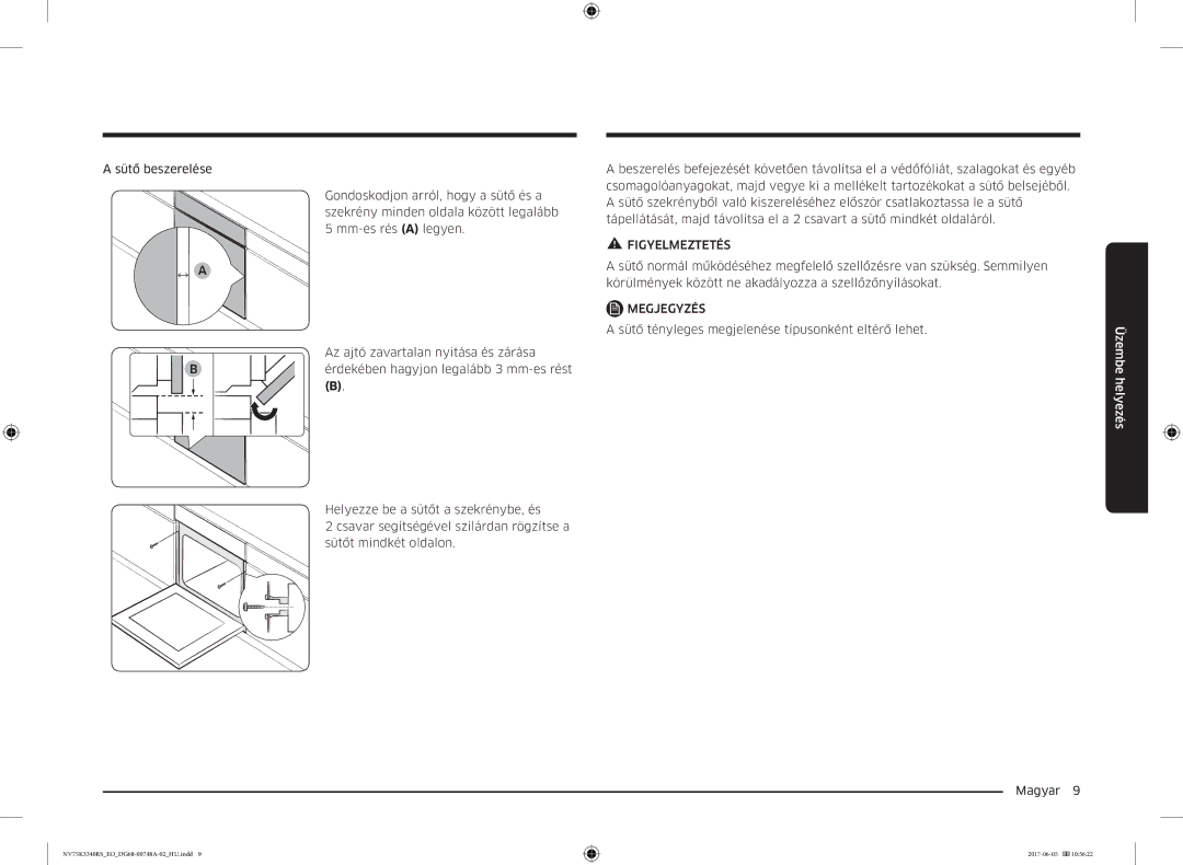 Samsung NV75K3340RS/EO manual Sütő tényleges megjelenése típusonként eltérő lehet Magyar  