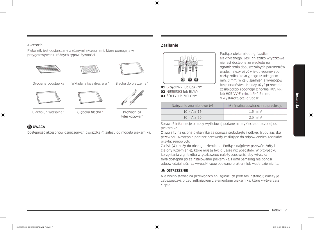 Samsung NV75K3340RS/EO manual Zasilanie 