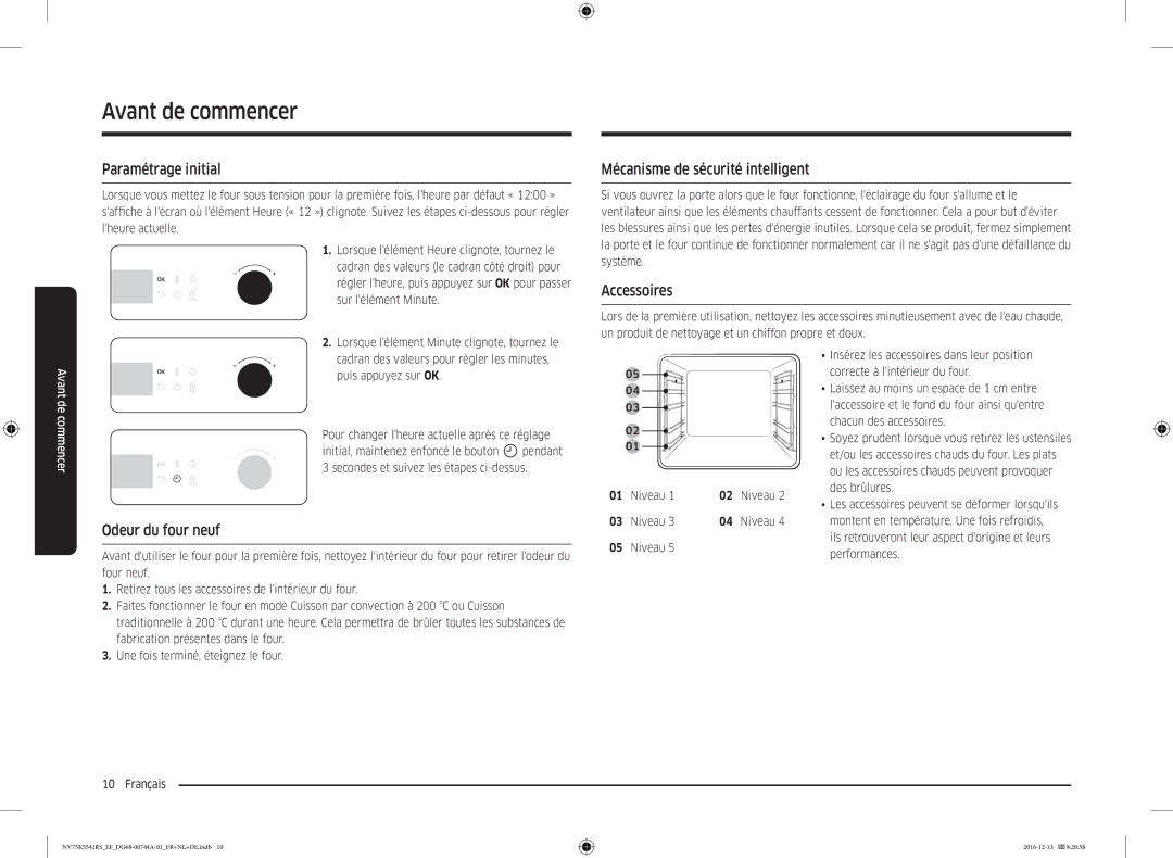 Samsung NV75K5541BS/EF manual Avant de commencer, Paramétrage initial, Mécanisme de sécurité intelligent, Accessoires 