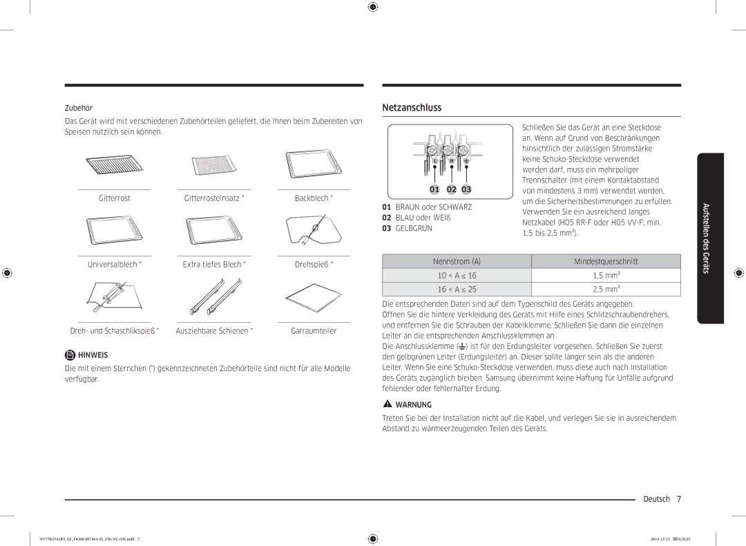 Samsung NV75K5541BS/EF, NV75K5541RS/EG, NV75K5541RS/EF manual Netzanschluss, Gelbgrün 