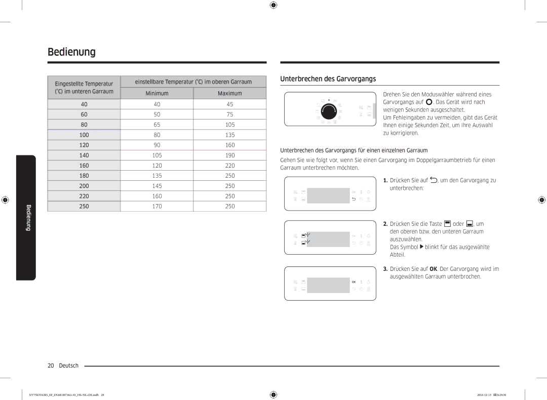 Samsung NV75K5541RS/EF, NV75K5541RS/EG, NV75K5541BS/EF manual Unterbrechen des Garvorgangs 