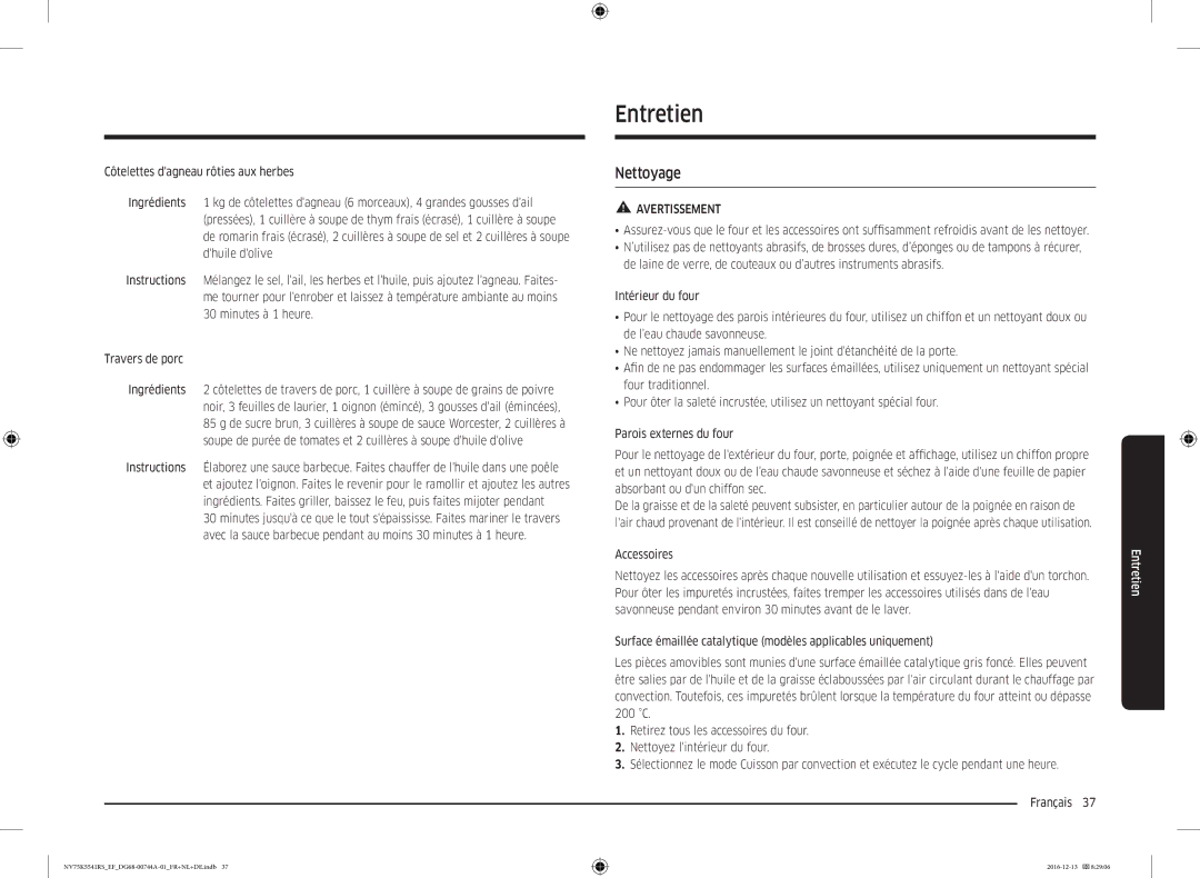 Samsung NV75K5541BS/EF, NV75K5541RS/EG, NV75K5541RS/EF manual Entretien, Nettoyage 