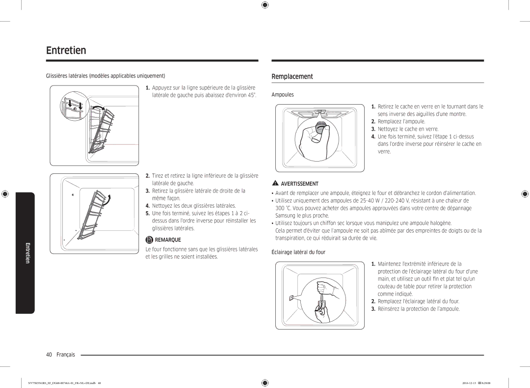 Samsung NV75K5541BS/EF, NV75K5541RS/EG, NV75K5541RS/EF manual Remplacement 