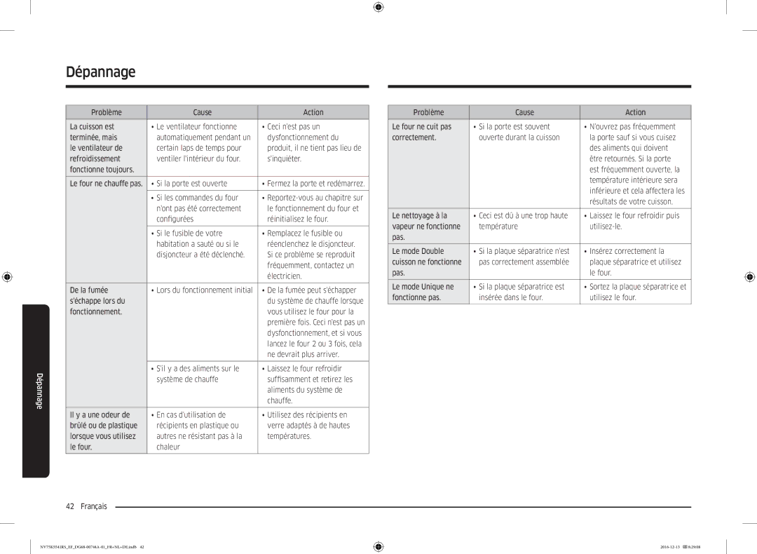 Samsung NV75K5541RS/EG Si la porte est ouverte, Si les commandes du four, Fonctionnement Vous utilisez le four pour la 