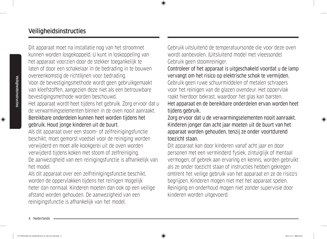 Samsung NV75K5541BS/EF, NV75K5541RS/EG, NV75K5541RS/EF manual Veiligheidsinstructies 