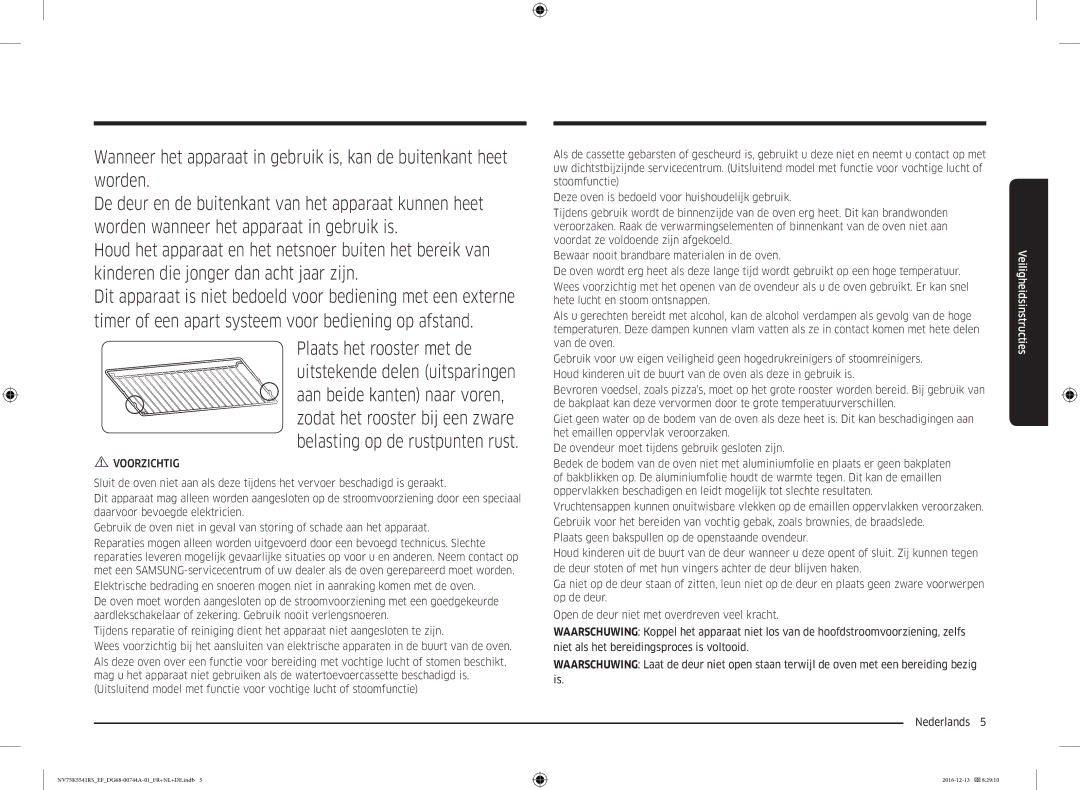 Samsung NV75K5541RS/EF, NV75K5541RS/EG, NV75K5541BS/EF manual Voorzichtig 