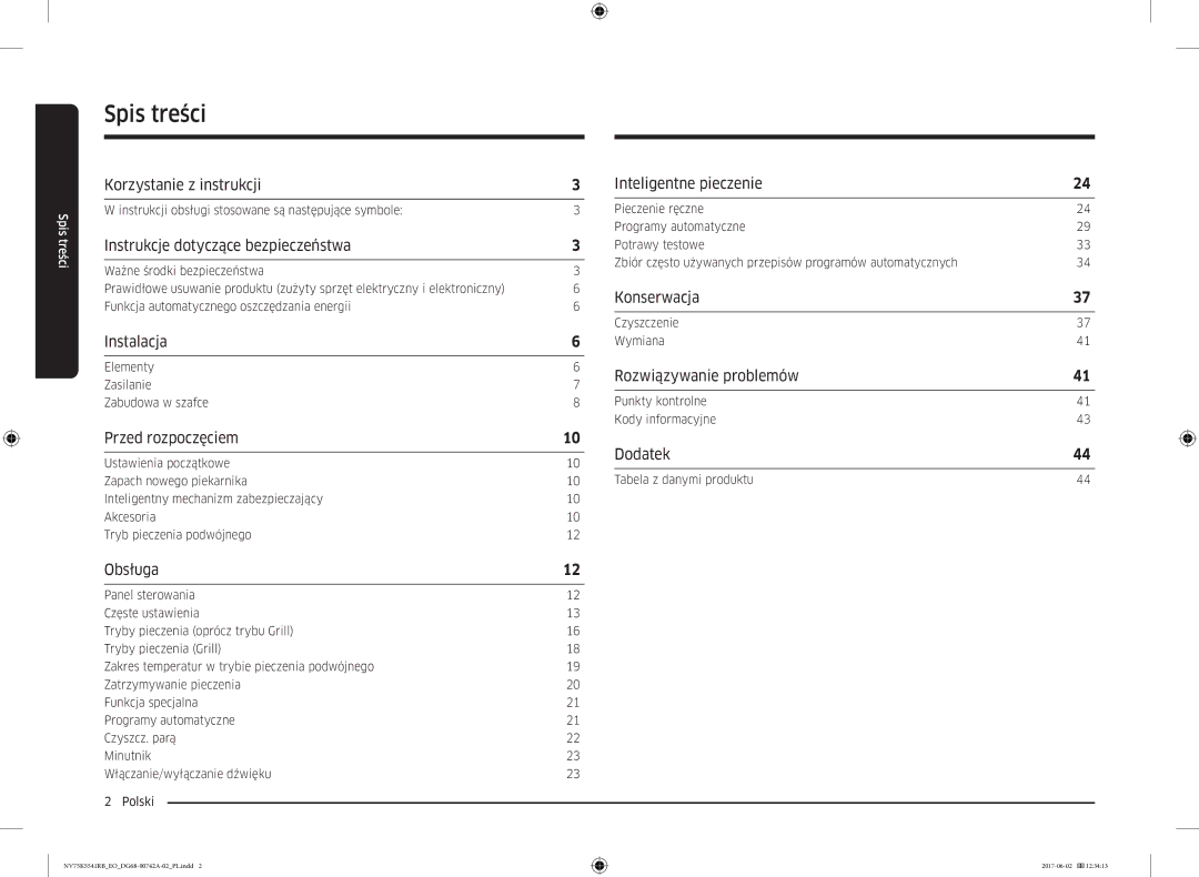 Samsung NV75K5541RS/EO manual Spis treści 