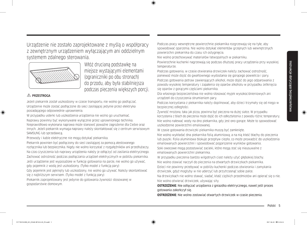 Samsung NV75K5541RS/EO manual Przestroga 